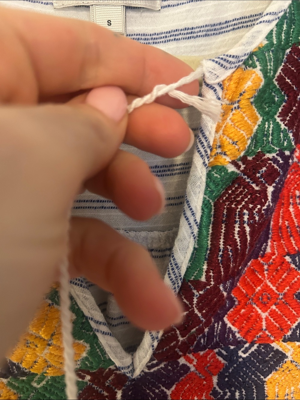 Striped Boho Tunic with Colorful Embroidered Yoke - Picture 3 of 7